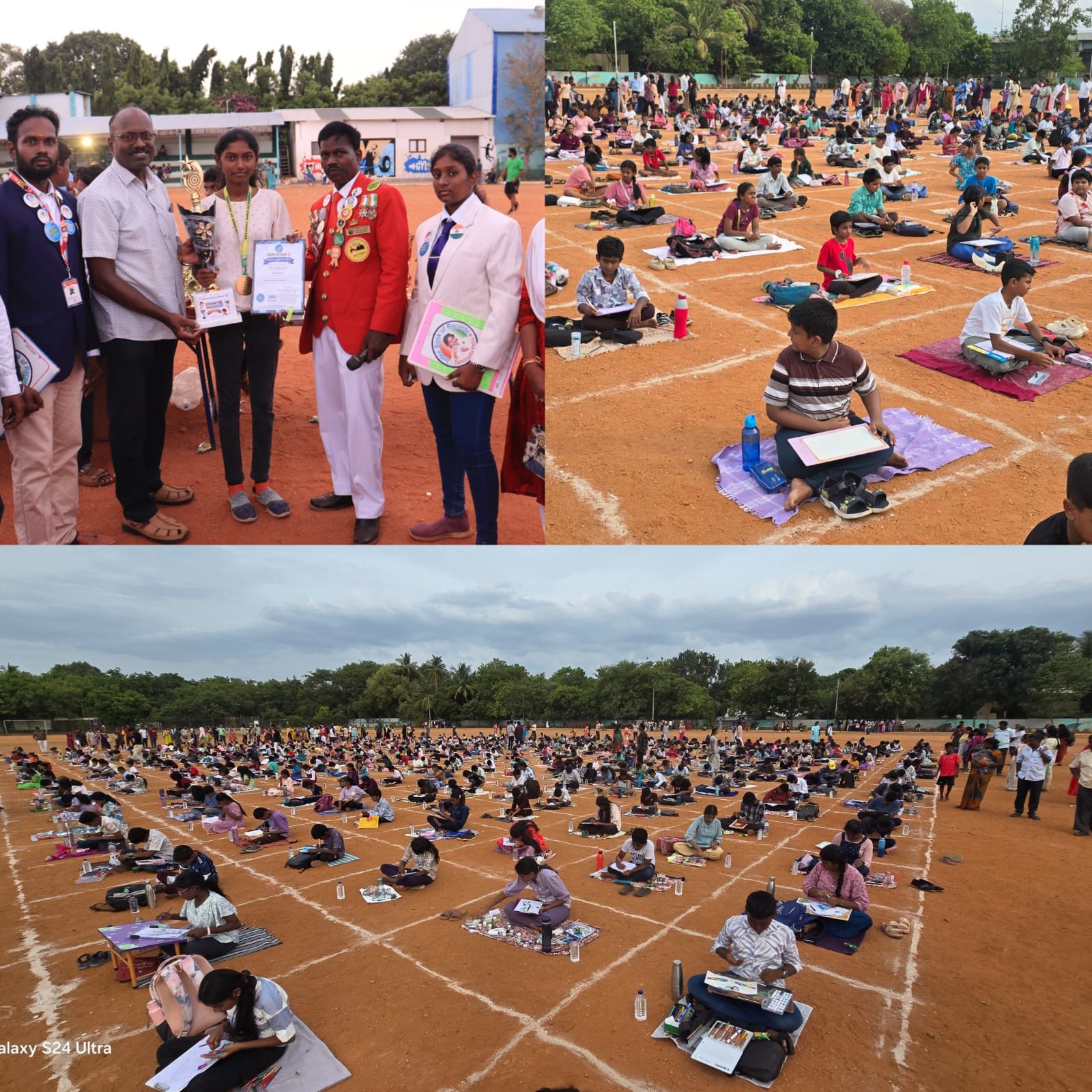 திருச்சியில் குழந்தைகள் கைப்பேசி பயன்பாட்டை குறைக்கும் முயிற்சியாக  500 மாணவர்கள் ஒன்றிணைந்து “கற்பனைச் சிறகுகள்” என்ற தலைப்பில் ஓவியம் வரைந்த சாதனை